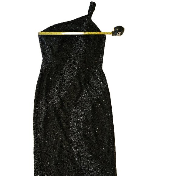 SCALA Long, Black, One Strap, Formal, Silk, Sequin Dress, Side Slit, Size Large - Picture 5 of 8